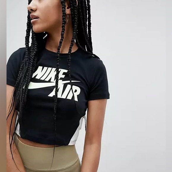 Nike Air Cropped Black & Neon T-Shirt ✔️ - Picture 1 of 4